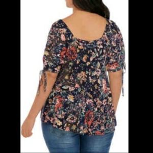 Eyeshadow Navy Floral Blouse w/ Bowtie Sleeves